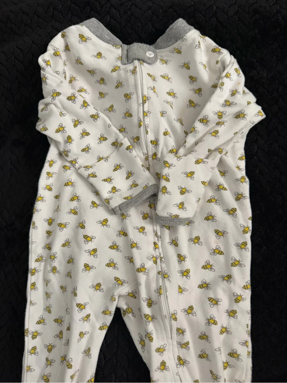 Burt's Bees White Footie with Yellow Bee Print and Gray Trim